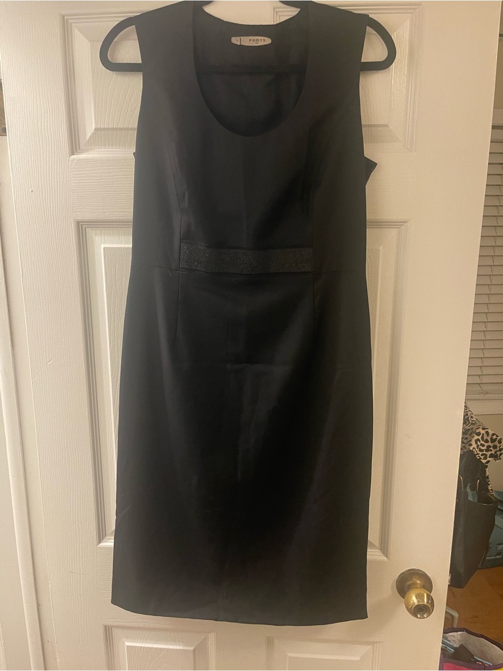 Ports 1961 Black Sleeveless Sheath Midi Dress Glitter Waist Size 6